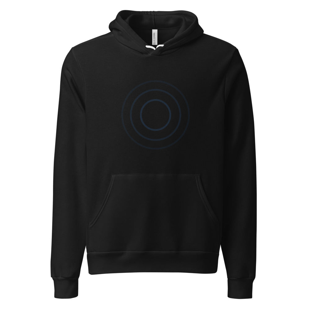 VEIL Dark Mode Hoodie in Schwarz – Frontansicht mit tonalblauem Ripple-Signal